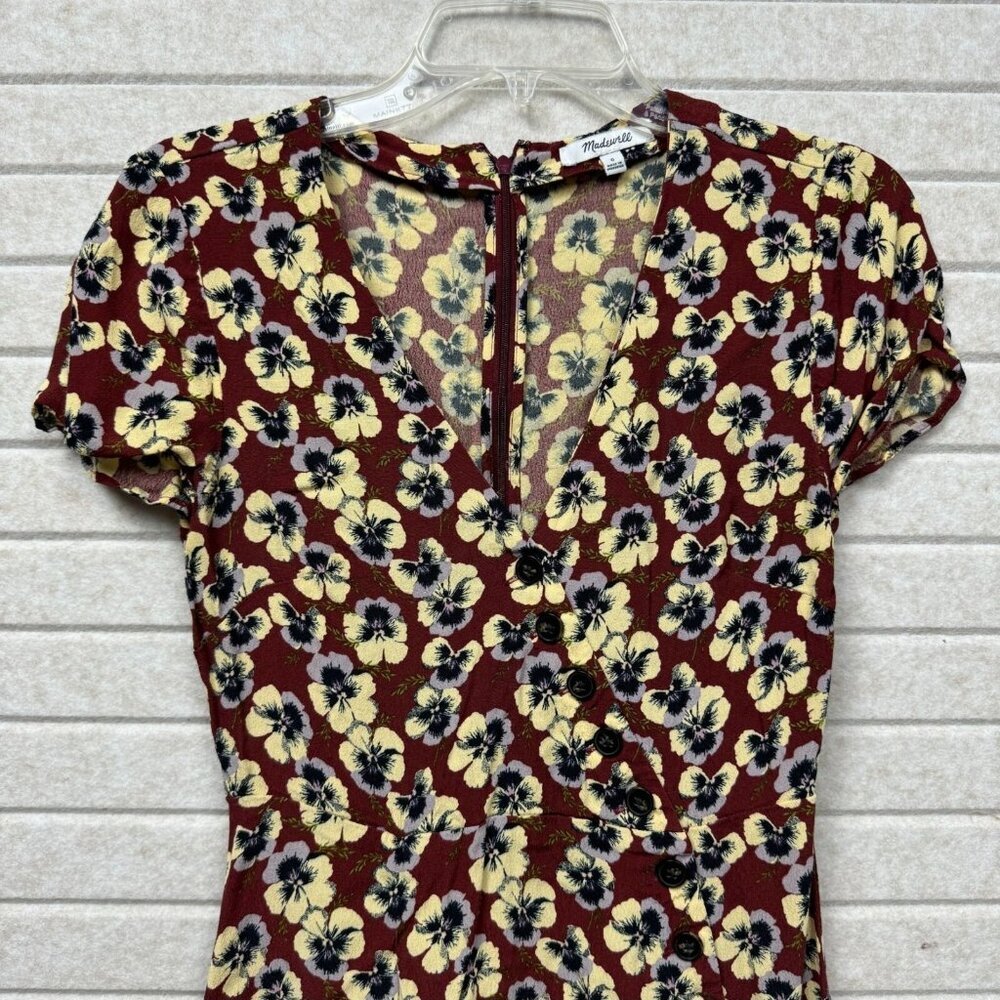 Madewell Floral Wrap Dress Short Sleeve Red Multicolor Size 0 - Picture 3 of 14